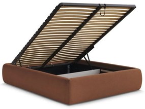 Pomarańczowe tapicerowane łóżko dwuosobowe ze schowkiem/bez zagłówka ze stelażem 180x200 cm Inera – Bobochic Paris