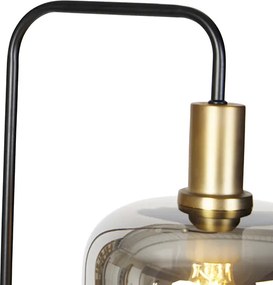 Designerska lampa podłogowa czarna ze złotem i dymionym szkłem - Zuzanna