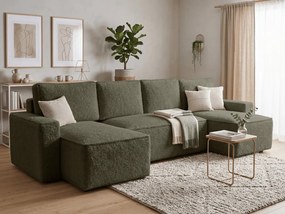 Rozkładana sofa narożna w kształcie U SMART BOUCLE 303x143 cm, ciemnozielona