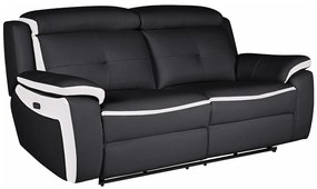 Kanapa 3-osobowa ANGELIQUE ze skóry, z elektryczną funkcją relax – kolor czarny i biały