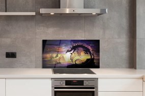 Szkło Ozdobne do Kuchni Smok i Statki na Wzburzonym Morzu