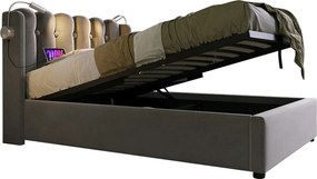 Łóżko z pojemnikiem 90 x 200 cm – łóżko pojedyncze z lampką do czytania z akumulatorem – szary aksamit – materac w zestawie