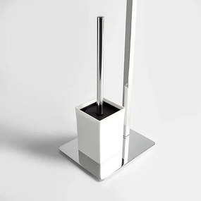 Lampa stojąca z uchwytem na papier toaletowy i białą szczotką toaletową "Étienne" ze stali chromowanej polerowanej