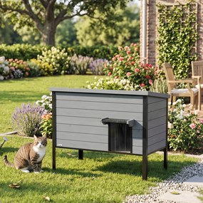 PawHut Wodoodporny domek dla kota z otwieranym dachem i wyjmowaną podłogą, wejście, dla 1-2 kotów do 12 kg, 85x55x70 cm, Jasnoszary | Aosom PL