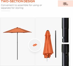 Outsunny Parasol Ø196 cm, parasol z funkcją kątowania, sześciokątny parasol balkonowy dla plaży i ogrodu, Pomarańczowy