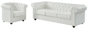 Kanapa 3-osobowa i fotel ze skóry bawolej CHESTERFIELD - Kolor biały