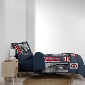 Ciemnoniebieska bawełniana pościel jednoosobowa 140x200 cm City London – douceur d'intérieur