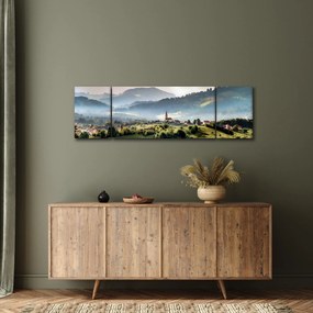Obraz - wieś we mgle (170x50 cm)