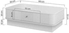 Stolik kawowy z szufladą Vesper 103x60 cm na cokole - kaszmir / orzech / czarny uchwyt