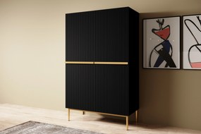 Komoda wysoka Nicole 100 cm - czarny mat / złote nóżki