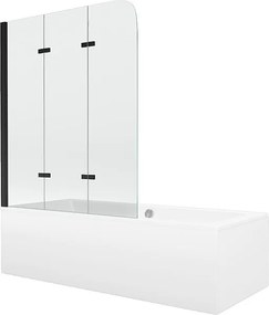 Mexen Cube wanna prostokątna 170 x 80 cm z obudową i parawanem 3-skrzydłowym 120 cm, transparent, czarny - 550517080X9012037000