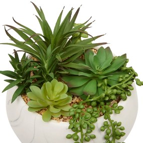 Sztuczne sukulenty w ceramicznej doniczce z marmurowym wzorem, wys. 18 cm
