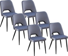 Zestaw 6 krzeseł z weluru i czarnego metalu – Niebieskie – LUNA