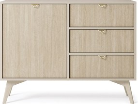 Komoda: piaskowy beż / skandynawskie jodełki, drewniane nogi, 106 x 80 x 38 cm