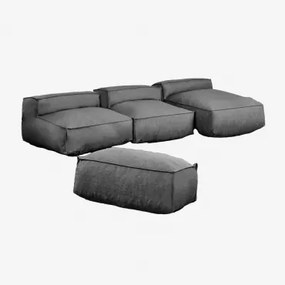 Modułowa Sofa Z Szezlongiem, 3 Części I Puf Do Ogrodu Dojans Szary Granit - Sklum