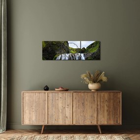Obraz klifu z wodospadem (z zegarem) (90x30 cm)