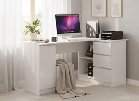 Narożne biurko do gabinetu białe połysk prawostronne W3-S52