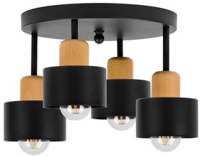 Czarna lampa sufitowa, czteropunktowy spot D4BU3030SC z drewna i metal