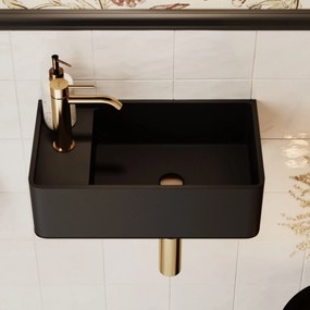 Umywalka z kamienia syntetycznego nablatowa / wisząca prostokątna czarna 43 cm x 25 cm EVELIA Black : Otwór na baterię - Tak, Typ montażu - podwieszana