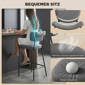 HOMCOM Hokery w zestawie 2, tapicerowane stołki barowe z wyprofilowanym oparciem, do wyspy kuchennej, strefy śniadaniowej, Szary | Aosom PL