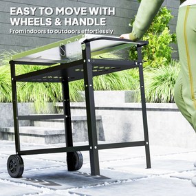 Outsunny Wózek Grillowy 3-Poziomowy z Blatem Roboczym Uchwyty Pokrywa Koła, BBQ Stół Grillowy ze Stali Nierdzewnej 100x52x80cm Czarny