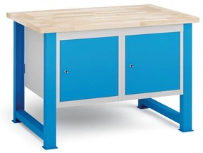 Stół warsztatowy KOVONA, 2 szafki wiszące na narzędzia, blat z drewna bukowego, stałe nogi, 1200 mm