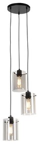 Designerska lampa wisząca czarna z przydymionym szkłem 3-światła - DomeDesignerski Oswietlenie wewnetrzne