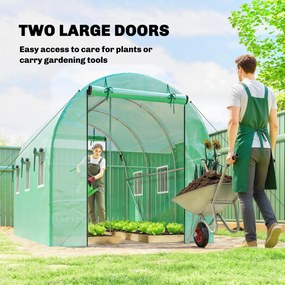 Outsunny Szklarnia 3 x 2 x 2 m tunel foliowy z rolowanymi drzwiami, 2 drzwi na zamek błyskawiczny i 6 siatkowych okien, pręty podpierające, zielony | Aosom PL