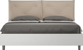 Łóżko wyposażone w stelaż z listwami z pojemnikiem 160x200 Frassino biała poduszkami sztucznej skóry szaro-beżowy Egos Appia