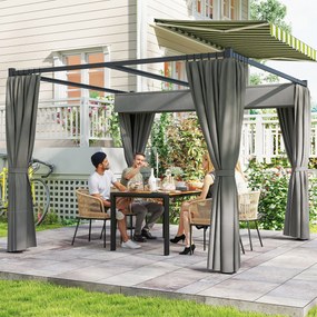 Outsunny Pergola 3 x 3 m Wolnostojący daszek tarasowy z przesuwanym dachem, 4 ścianki boczne, odporny na UV, Jasnoszary | Aosom PL