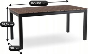 Rozkładany stół ogrodowy, kompozytowy Castello 160-210 cm, blat orzech, podstawa czarna