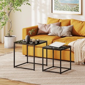 HOMCOM Zestaw 2 stolików pomocniczych, nowoczesny design, układane, stolik ze szkła, czarny