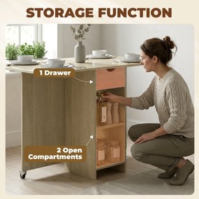 HOMCOM Rozkładany stół jadalniany dla 2–4 osób, stół na kółkach z otwartą półką i szufladą, idealny do małych przestrzeni, naturalny | Aosom PL