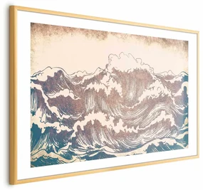 Plakat Olbrzymie fale 60x40 cm z ramą złotą z marginesem ARTGEIST B