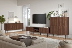 Wysoka komoda z półkami orzech warmia + czarny marmur E4-R68