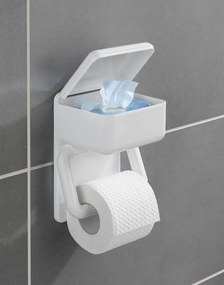 Uchwyt na papier toaletowy z pojemnikiem np. na mokre chusteczki, 2w1