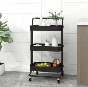 Wózek Kuchenny Czarny Na Kółkach T7-D63