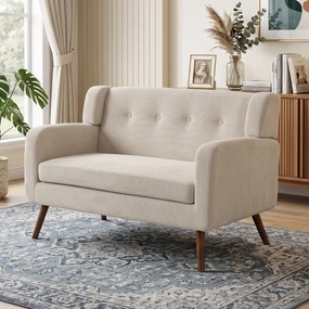 HOMCOM Sofa 2-osobowa 118 cm z wyglądem sztruksu, pikowanie z guzikami Wygodna nowoczesna sofa tapicerowana z drewnianymi nogami do małych pomieszczeń | Aosom PL