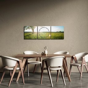 Obraz drzewa na polu (z zegarem) (90x30 cm)