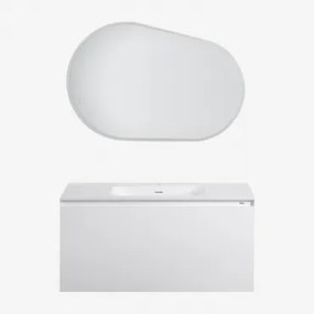 Zestaw Wiszących Mebli Łazienkowych Zintegrowany Z Umywalką Macrae Biała & Owalna Lampa Led I Przeciwmgielna 100x80 Cm Riben & Bez Kranu & ↔&#x -