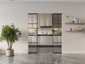 Drzwi przesuwne podwójne chowane w ścianie - aluminium i przezroczyste szkło hartowane - 2 x wys. 205 x szer. 93 cm - SINCA II