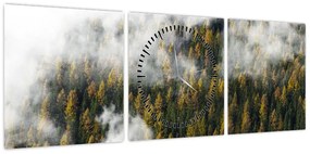 Obraz lasu w chmurach (z zegarem) (90x30 cm)