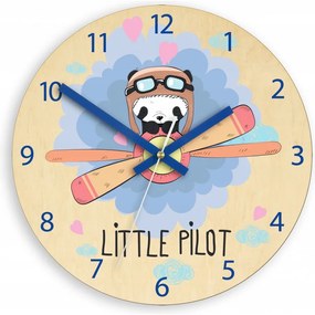 Zegar na ścianę cichy do pokoju dziecięcego drewniany nowoczesny miś pilot