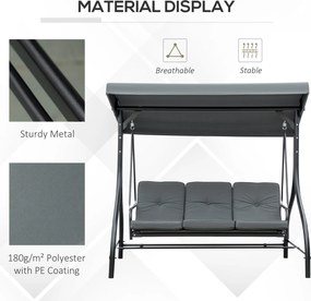 Outsunny Ławka Huśtawkowa, Huśtawka Hollywood z Ochroną Przeciwsłoneczną, Huśtawka Ogrodowa, Huśtawka na Werandę, 3 Miejsca, Łóżko Huśtawkowe