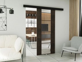 Emporius drzwi przesuwne 80 cm Elora z imitacją lameli - drzwi naścienne z lustrem, jesion ciemny