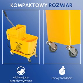 HOMCOM Profesjonalny Wózek do Sprzątania z Wiadrem i Praską Kolor Żółty 63x27x67cm | Aosom PL
