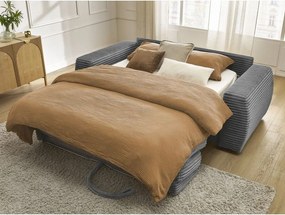 Ciemnoszara sztruksowa rozkładana sofa do spania 220 cm Hugo – Bobochic Paris