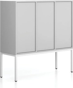 Szafa biurowa FRAME, niska, podstawa biała, 3x drzwi, 1299 x 450 x 1331 mm, PUSH-lock, szary