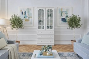 Regał na książki biały, przeszklony, 2 drzwi, 3 szuflady, Alexandra. Witryna 2 drzwiowa do salonu. Meble w stylu angielskim Victoria.