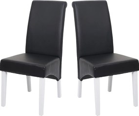 Krzesło do jadalni Cesena (zestaw 2 sztuk),  skóra, czarny, białe nóżki
